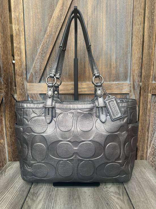 Coach Handbags - Coach F1049-F15242 Metallic Gray Gunmetal Embossed Leather Satchel Tote Bag
